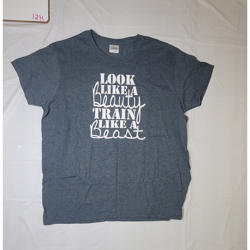 Women's Gildan tshirt. Size L. Blue. "Look Like a Beauty Train Like a Beast"